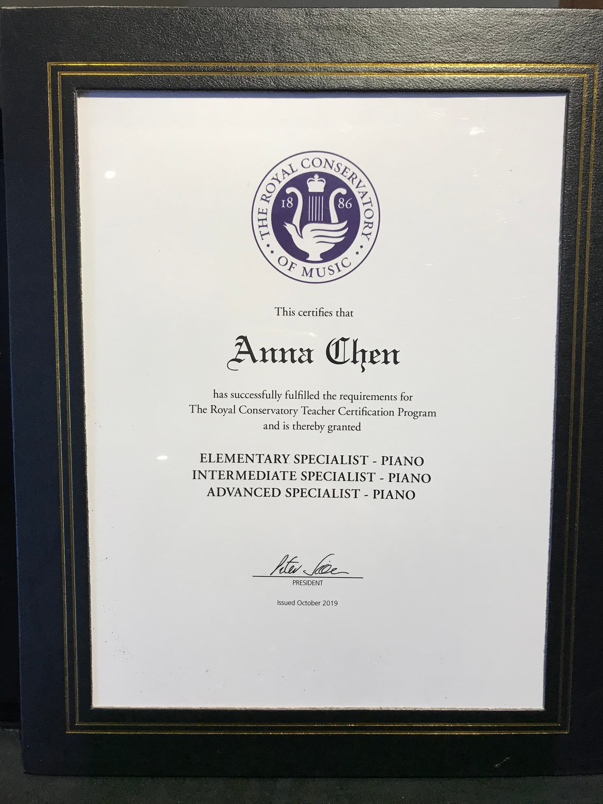 RCM Teacher Certificate